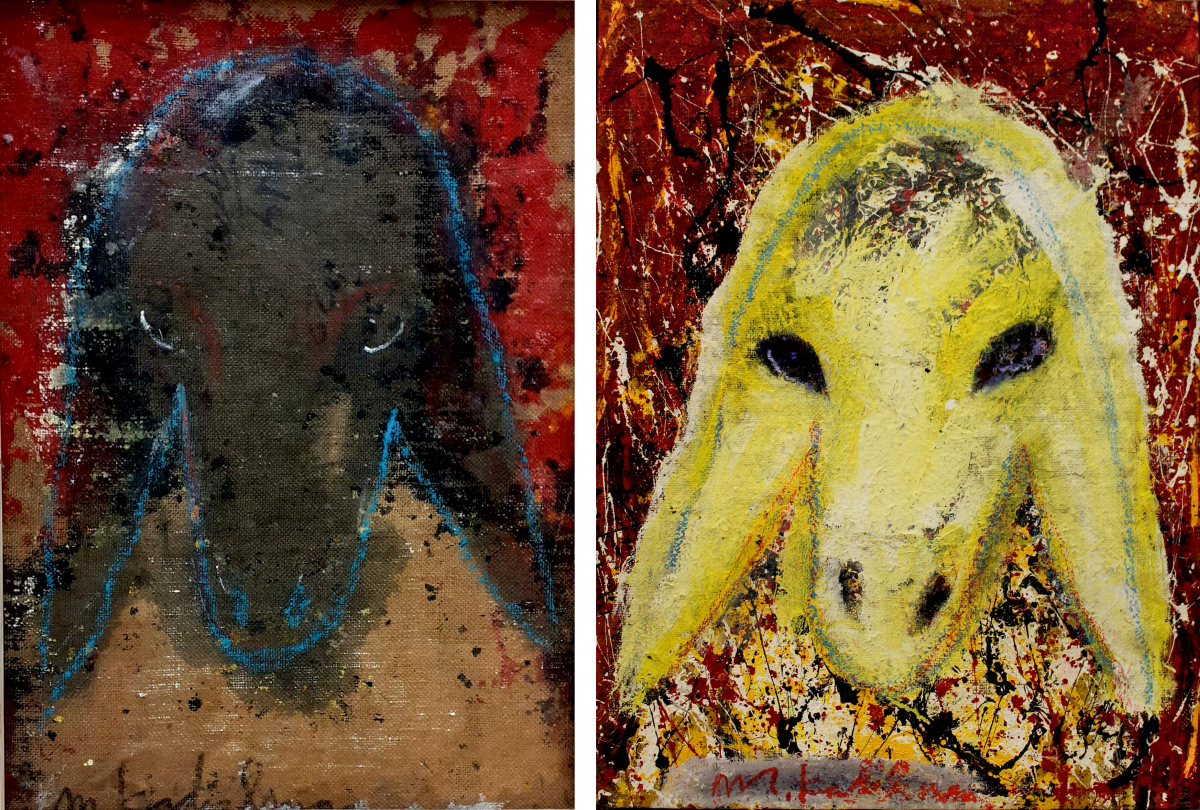 ראש כבש צבעוני - דו-צדדי - בהשפעת פולוק - שנות ה-70