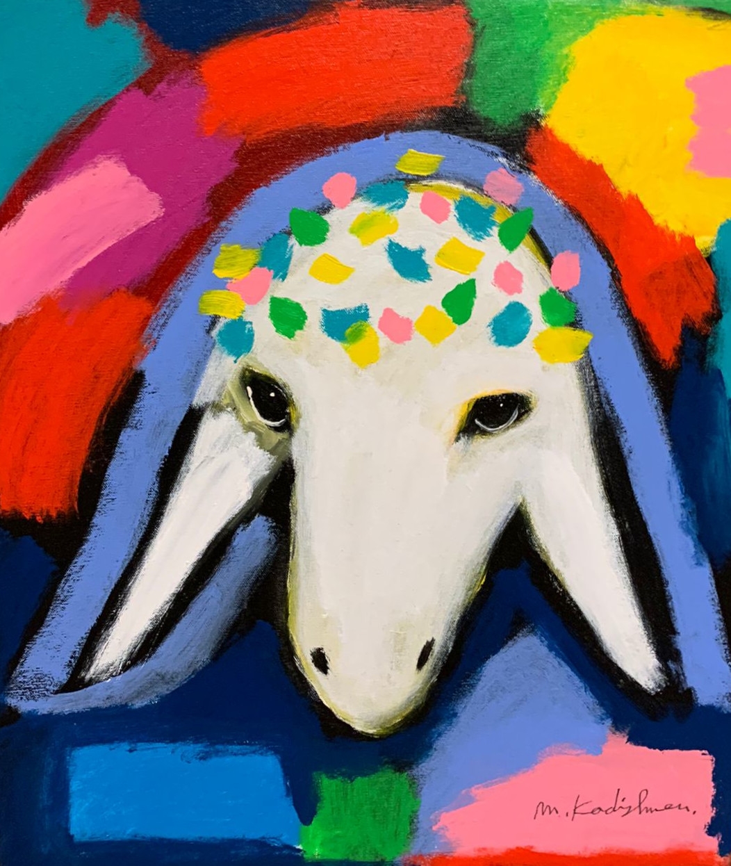 ראש כבש צבעוני עם נזר