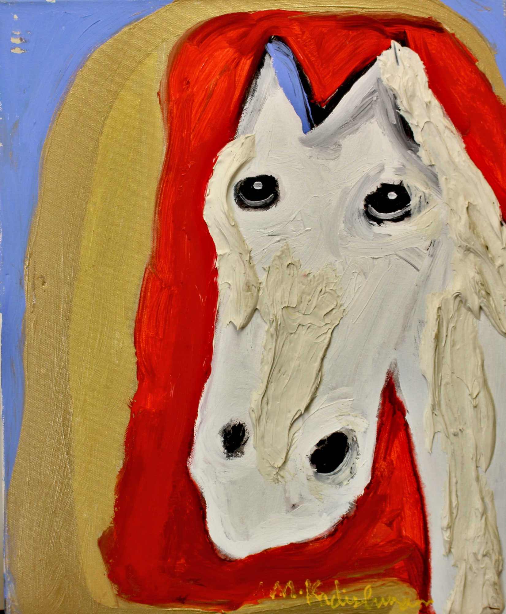 ראש סוס לבן עם אוזן כחולה וטקסטורה - נדיר